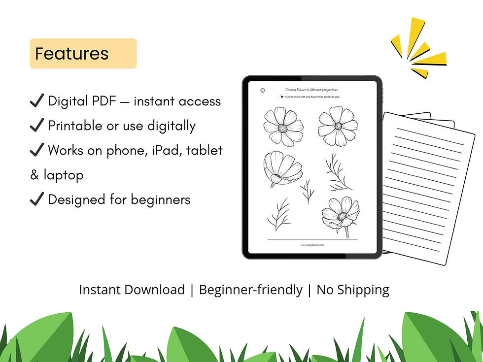 Thumbnail: Perspective flower drawing PDF - Daisy, Cosmos, Daffodil, Hibiscus