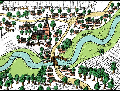 Ausschnitt Karte von ca. 1609: neben der Brücke links der Baum und rechts die Anlegestelle für die Stecknitzkähne