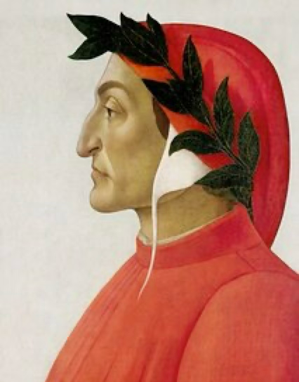 這是大家熟悉的但丁樣子,Botticelli 畫於1495年,Botticelli是但丁粉絲,他畫了很多來自神曲的題材。這種紅色,在意大利就叫「但丁紅」