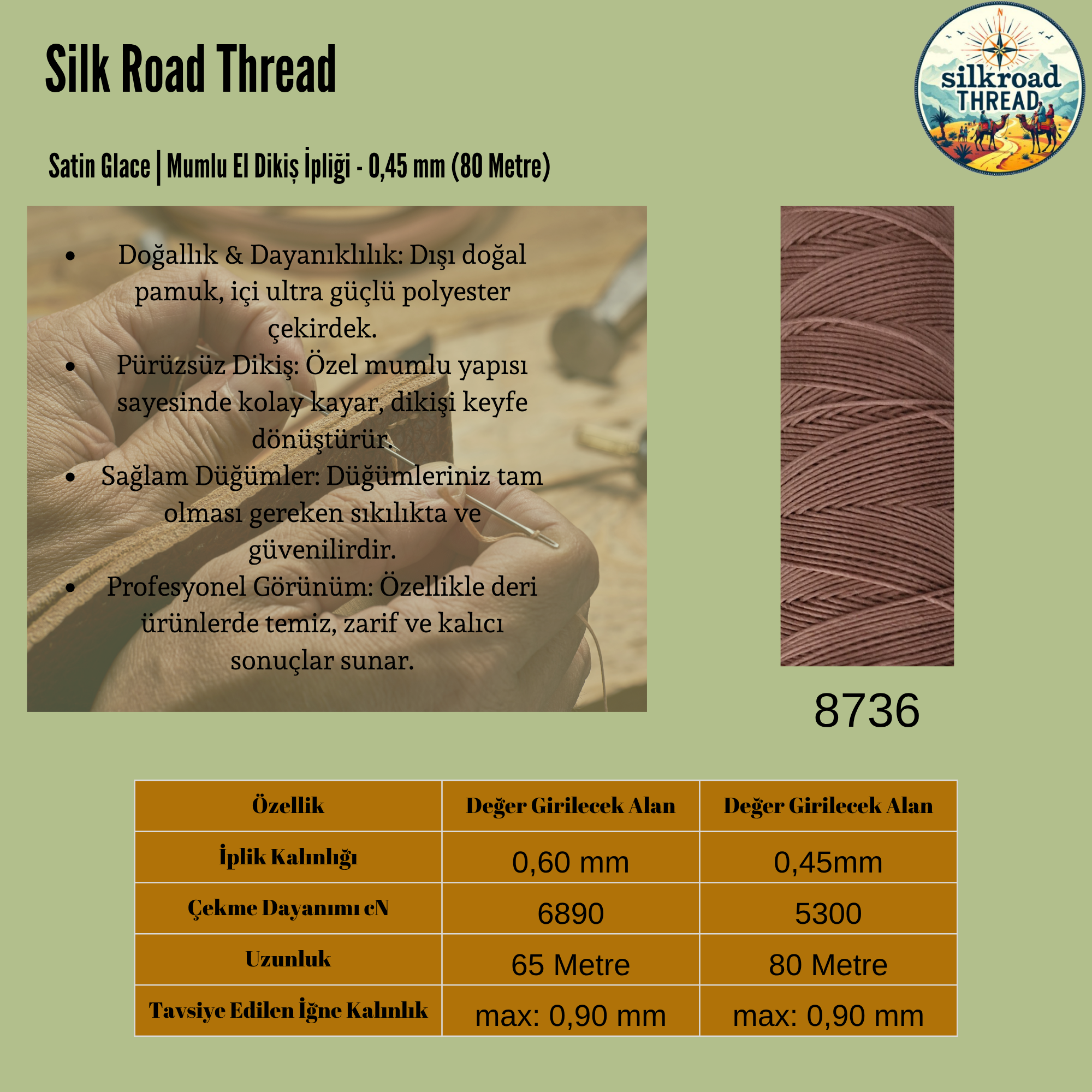 Satin Glace 0,45 mm Mumlu El Dikiş İpliği 8736