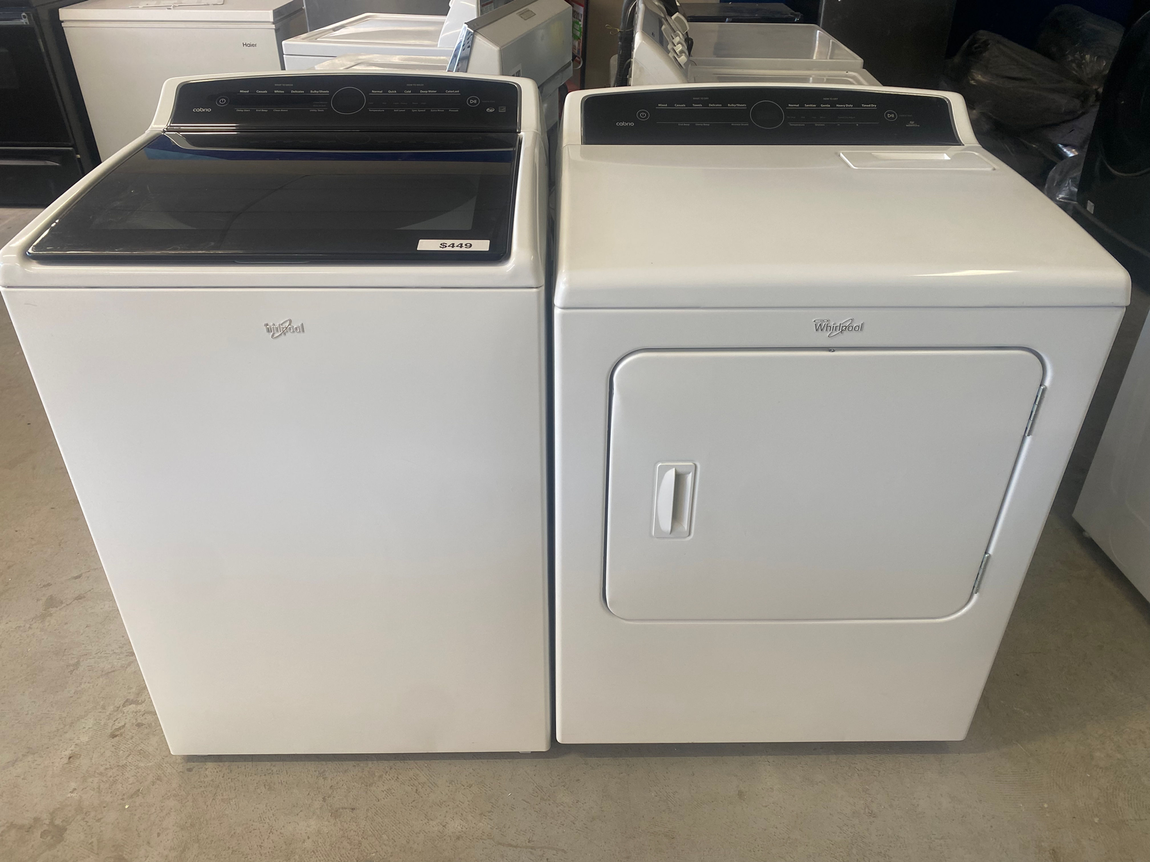 5.3 cu ft Whirlpool Cabrio Washer and Dryer