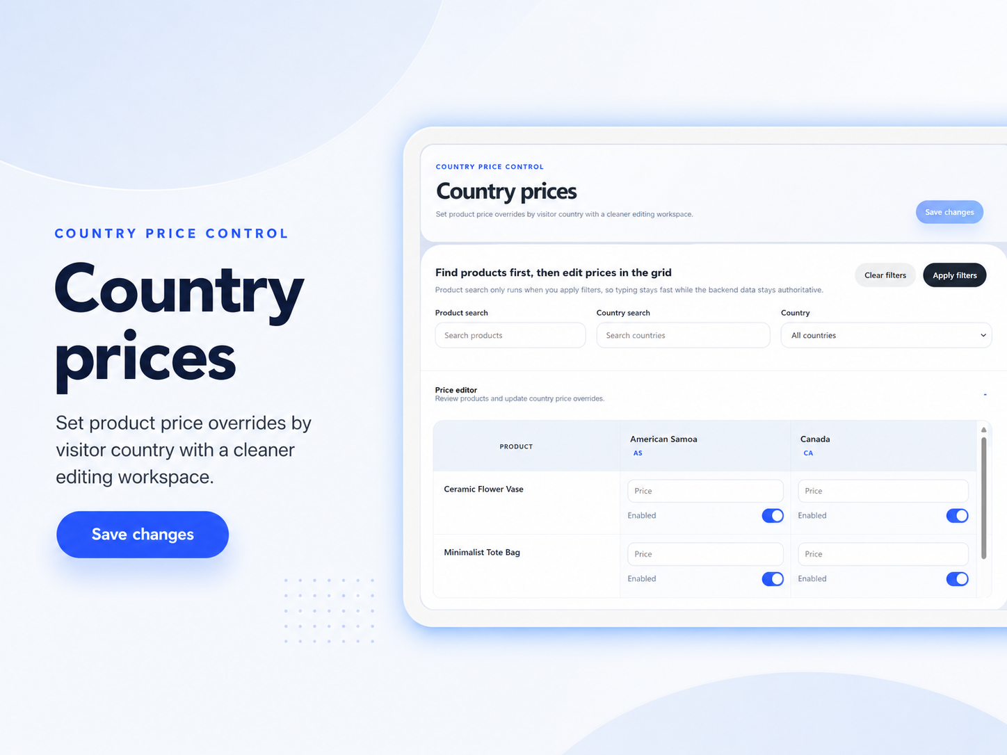 Stores Price by Country primary marketing image — Apps for Stores app on the Wix App Market