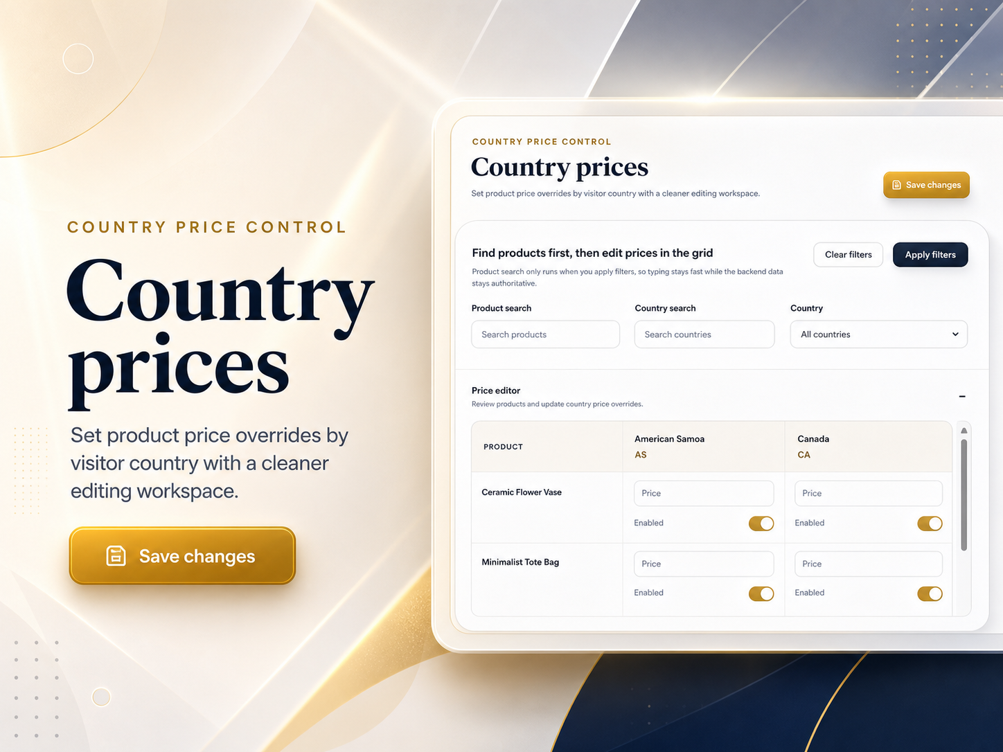 Stores Price by Country feature detail — Apps for Stores app on the Wix App Market