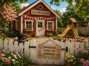 Barnehage som er stengt for sommeren. Bleietyven sniker seg inn