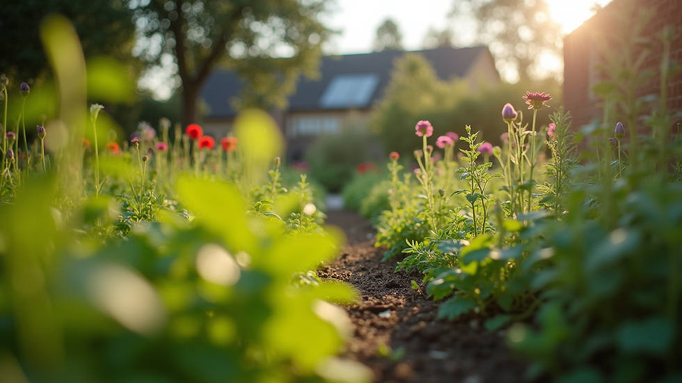 Eye-level view of a community garden with diverse plants