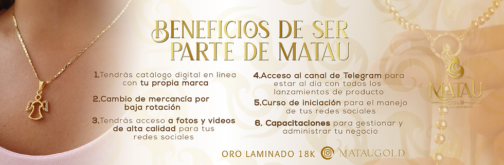Imagen de oportunidad de negocio con Matau Gold. Descubre cómo puedes emprender en el lucrativo mundo del oro laminado 18k con nosotros. Nuestra joyería de alta calidad y precios asequibles te brinda la oportunidad de iniciar tu propio negocio exitoso. ¡Únete a nosotros y comienza tu camino hacia el éxito!