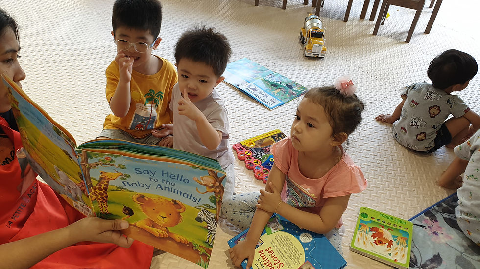 Eye-level view of a colorful classroom with educational toys and books
