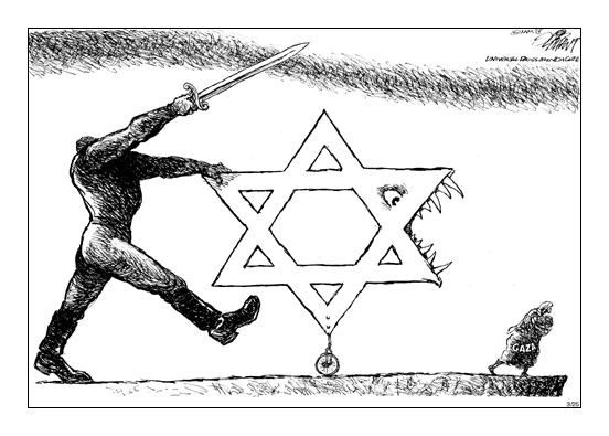 Cartoon drawing of the Israeli Gaza conflict