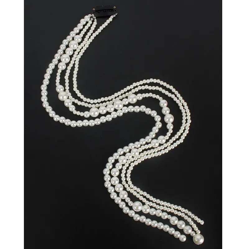 Thumbnail: Simulated Pearl Long Tassel/Chain Hair Accessories