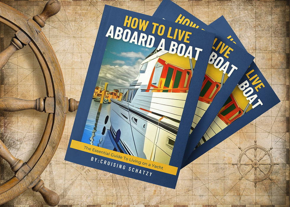 Flat lay of three books titled How to Live Aboard a Boat.