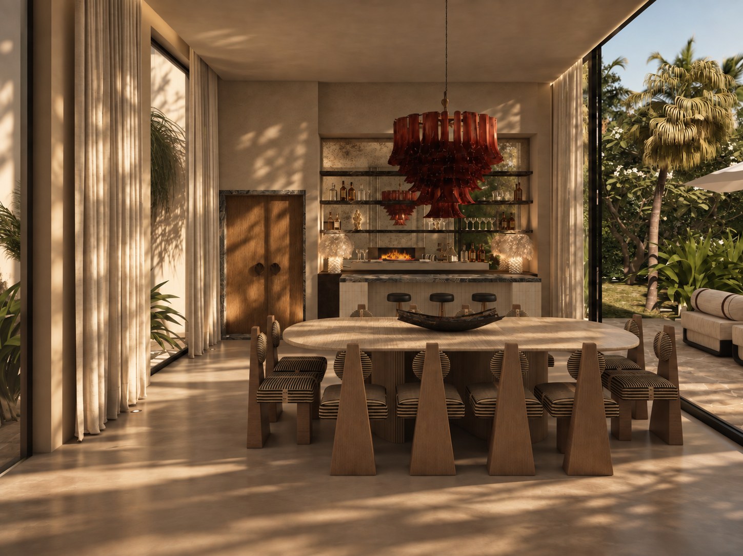 St. Tropez Villa dining table and bar, design visualisation