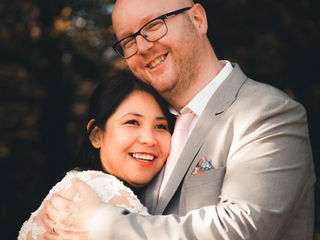 Wedding couple photographed embrassing