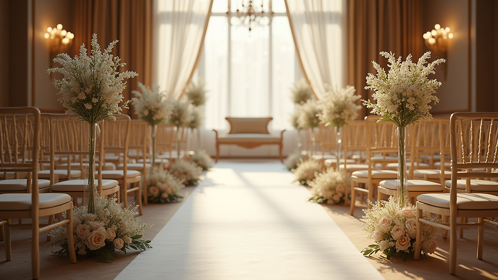 High angle view of a wedding ceremony setup with classic decorations