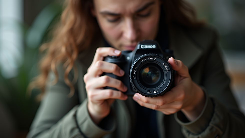 Close-up view of a photographer adjusting camera settings