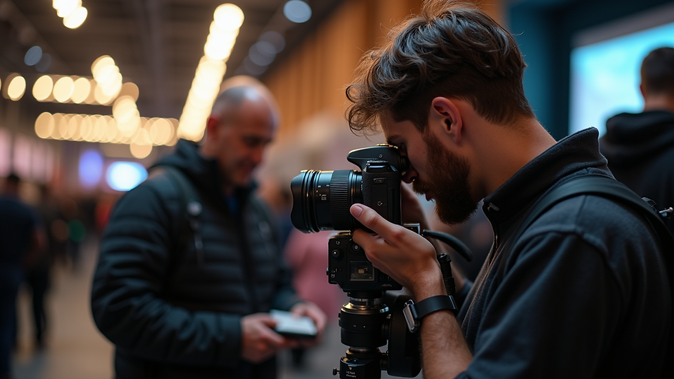 Close-up view of a photographer adjusting camera settings at an event