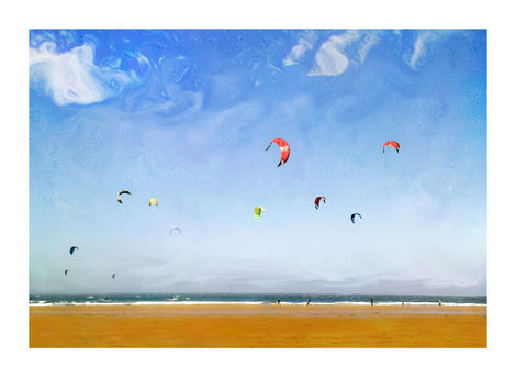 Kitesurfers on beach Art photography for sale