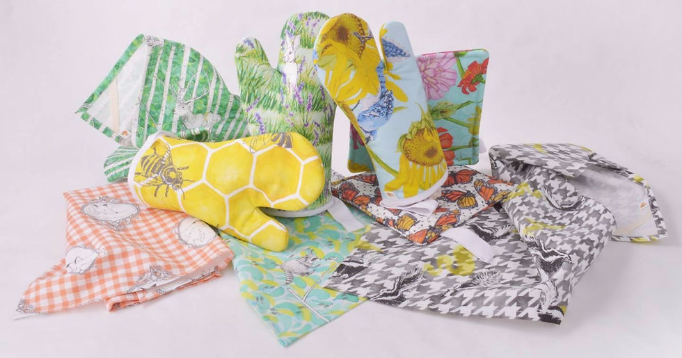 Gold & Ginger tea towels and oven mitts