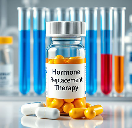 show lab tubes and a pill bottle that says _Hormone Replacement Therapy.jpg