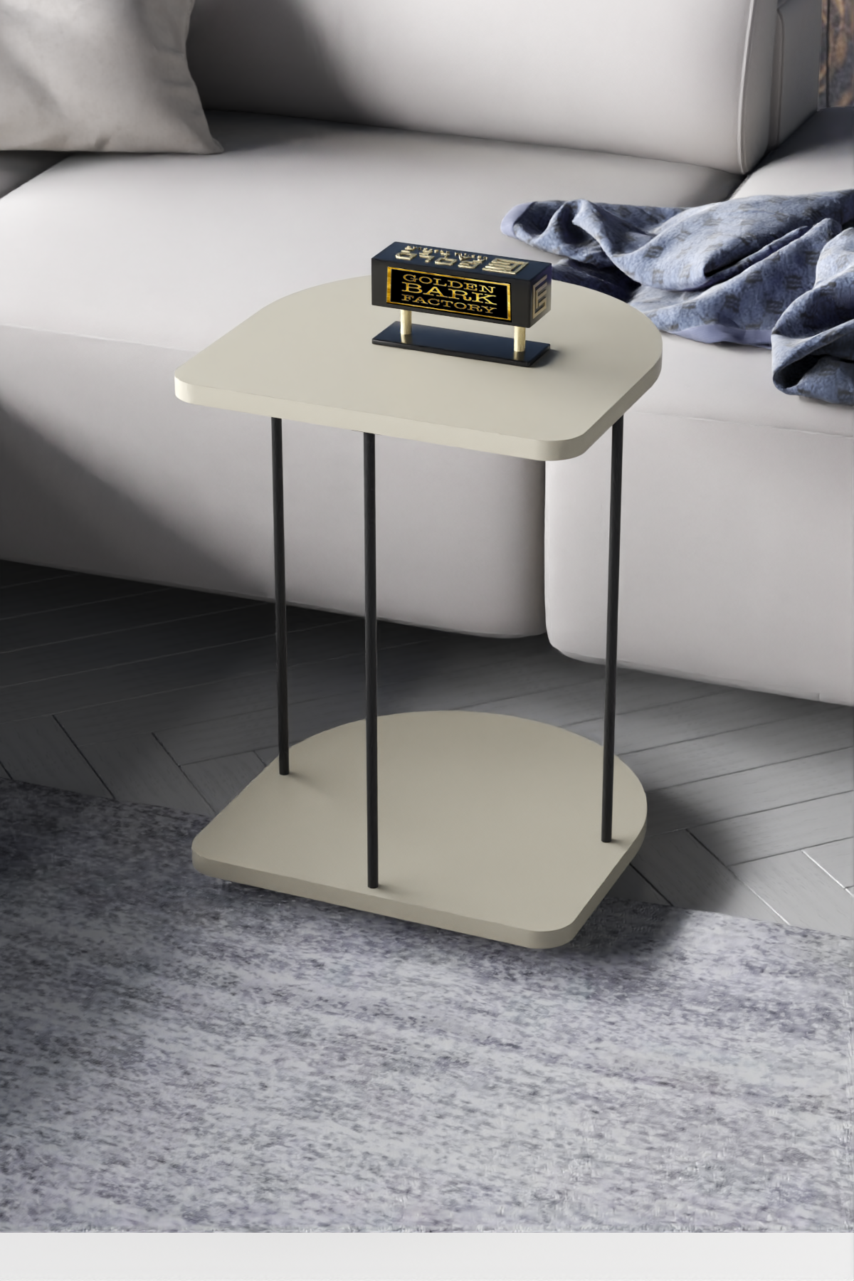 Laptop table, side service table with wheels Cream/Black