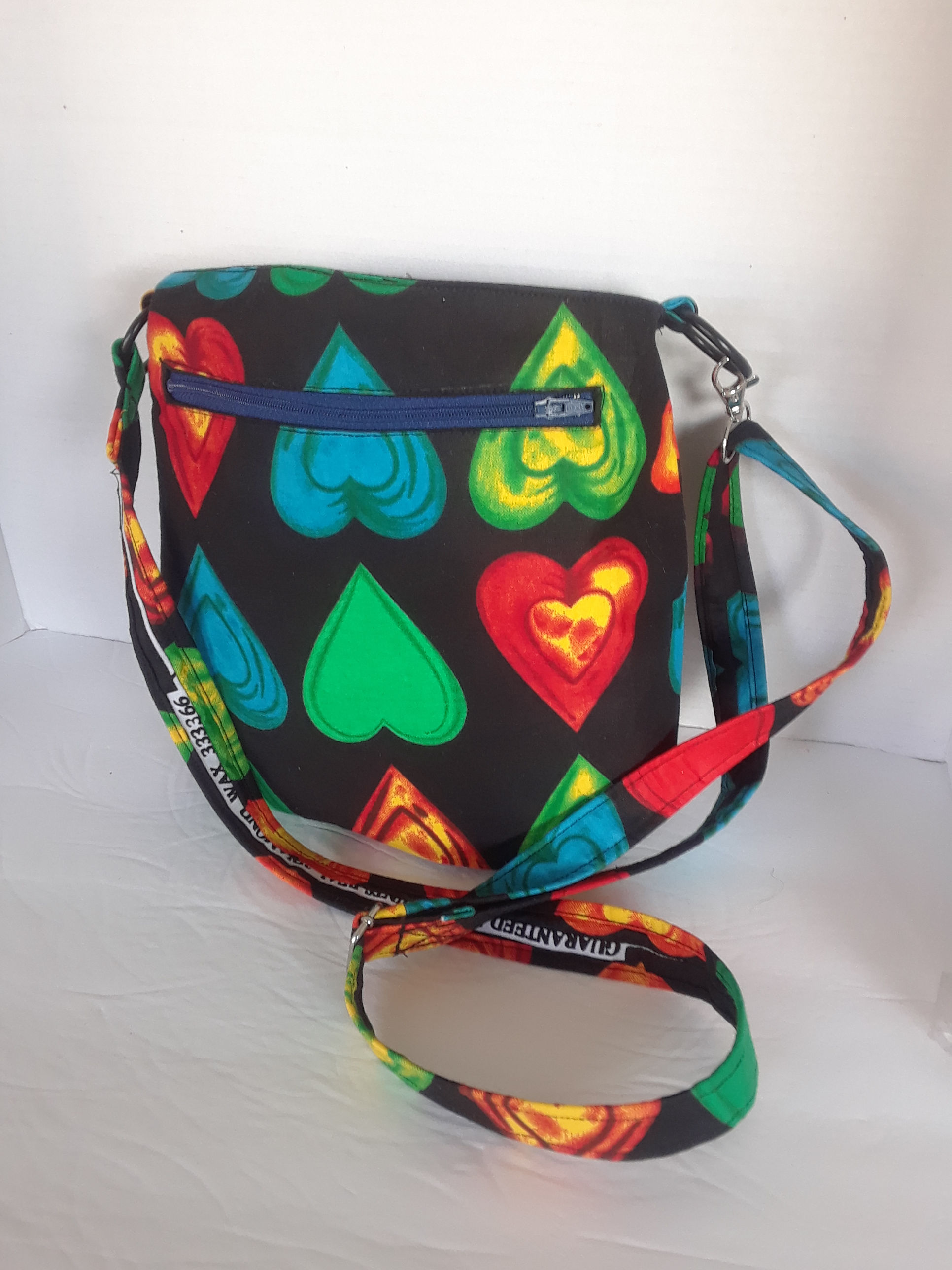 Cross Body Cotton Bag with Hearts and Side Zip, Lunch Bag, Ankara Bag, Nurse Bag