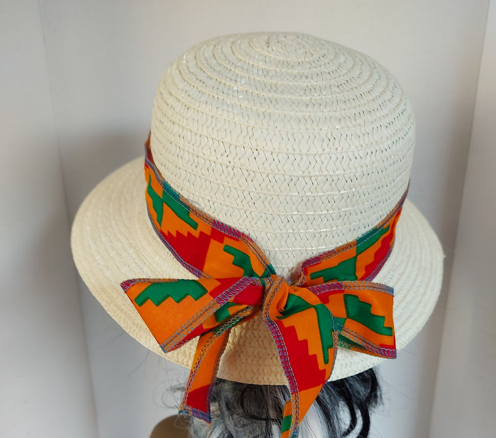 Thumbnail: Wide 14 inch Brim Sun Hat with African Ribbon, Beautiful and Stylish