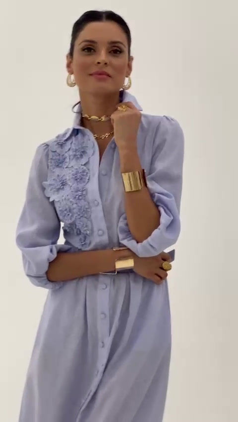 Miniatura: VESTIDO VIOLA FLORES LINHO