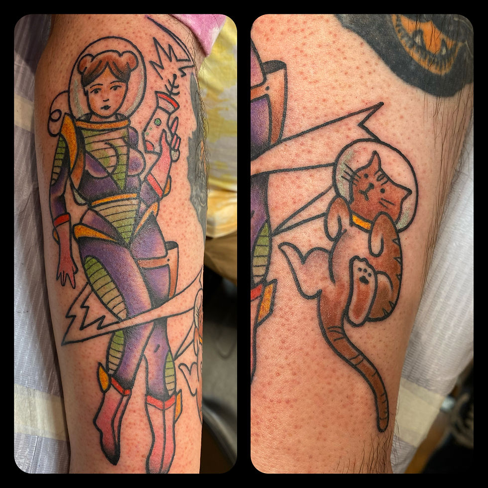 Space Girl and Kitty Tattoo