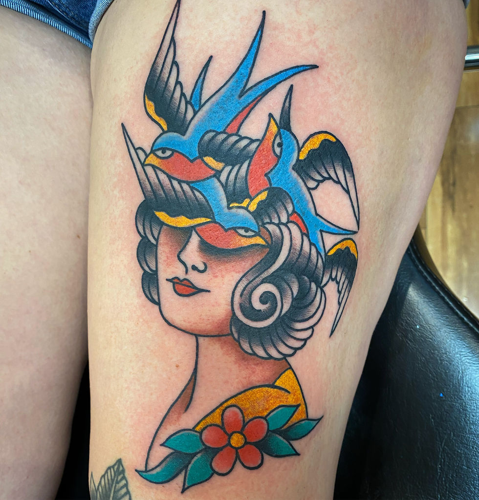 Traditional Lady Head Tattoo
