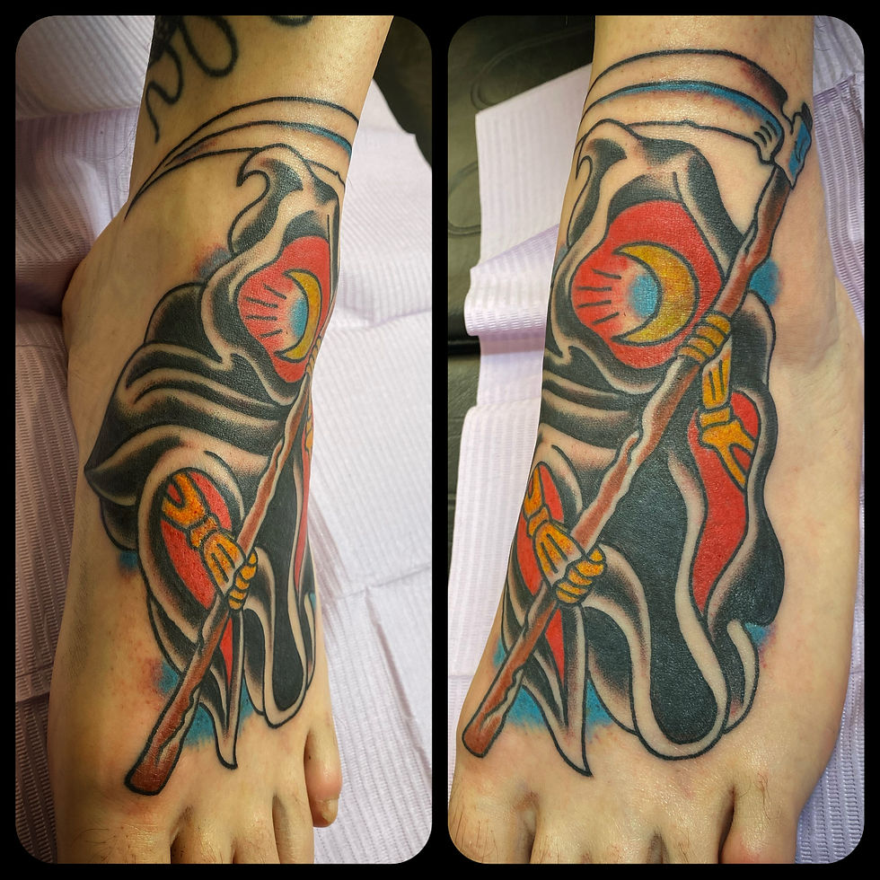 Traditional Reaper Foot Tattoo