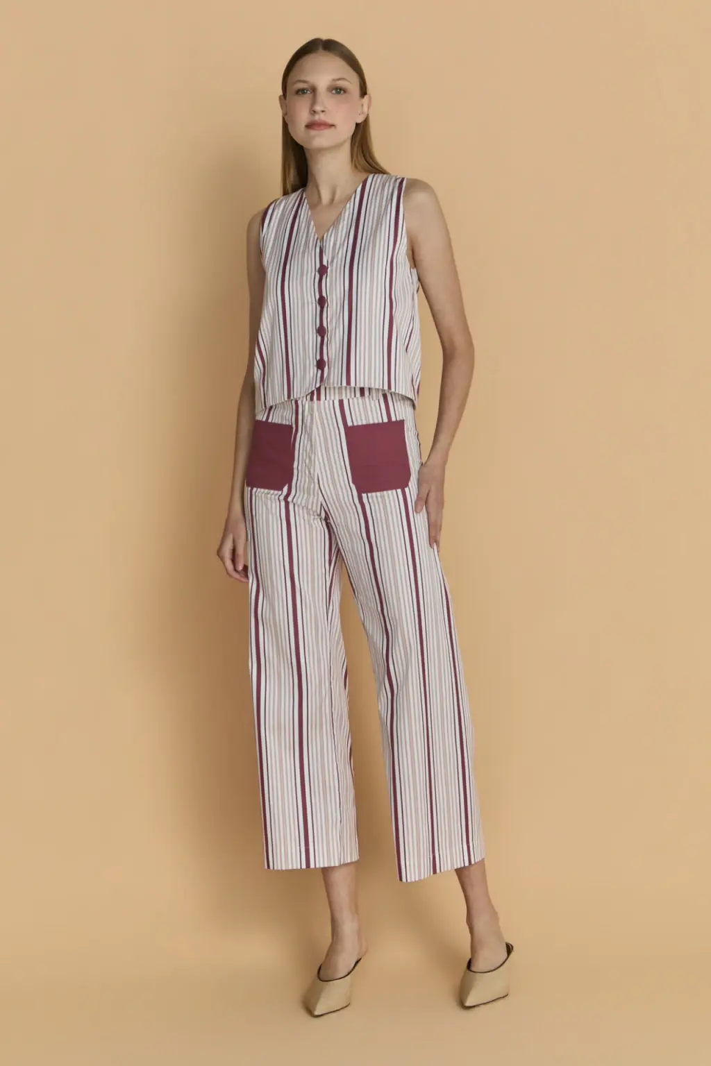 Conjunto Listras Bolsos - Off White | Missinclof