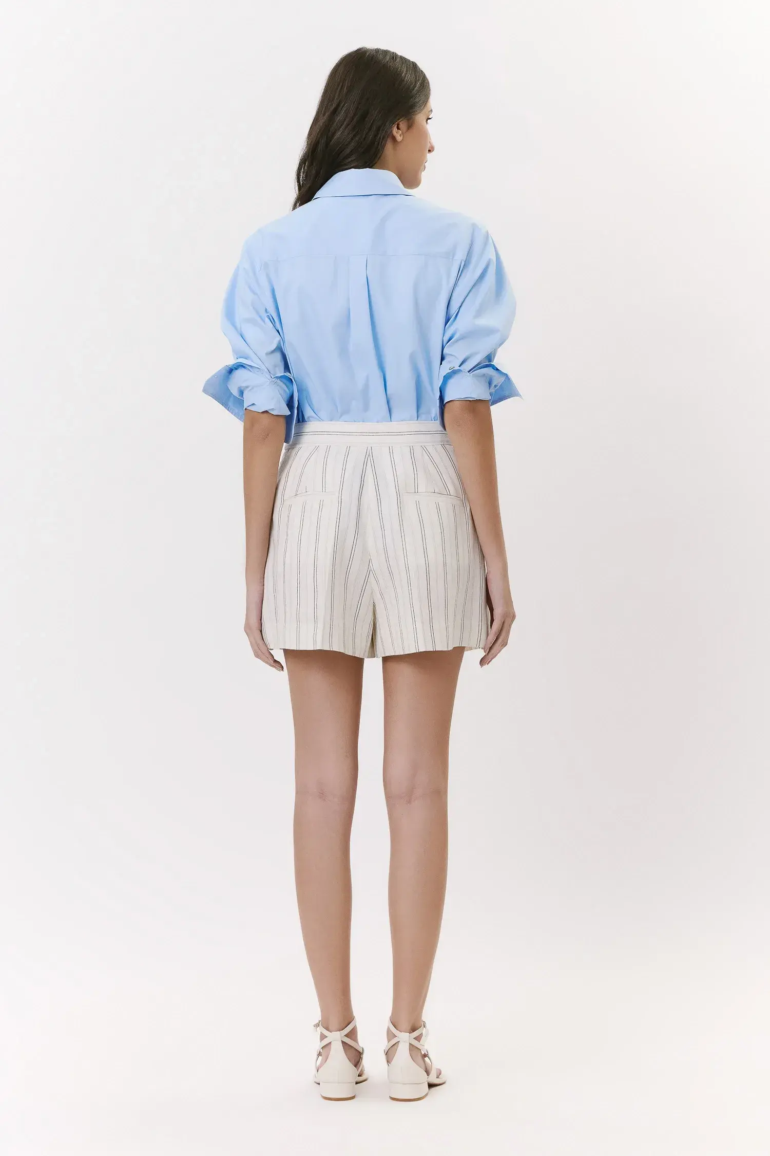 Shorts Prega Rasa Vinco - Risca Marfim | Andrea Marques