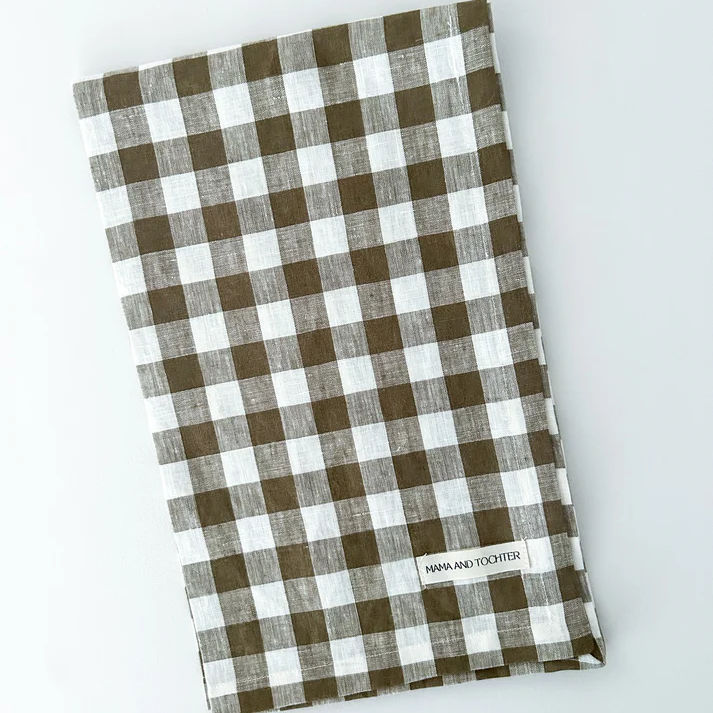Pure French Linen Tea Towel - Gingham Olive