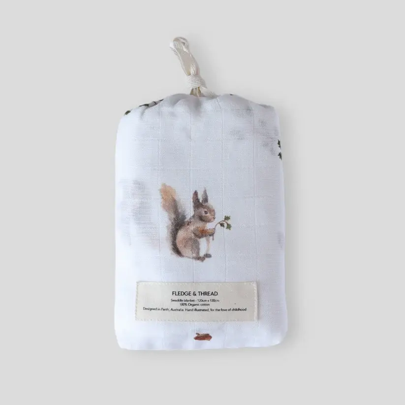Thumbnail: Muslin Swaddle Wrap - Squirrel | Fledge & Thread