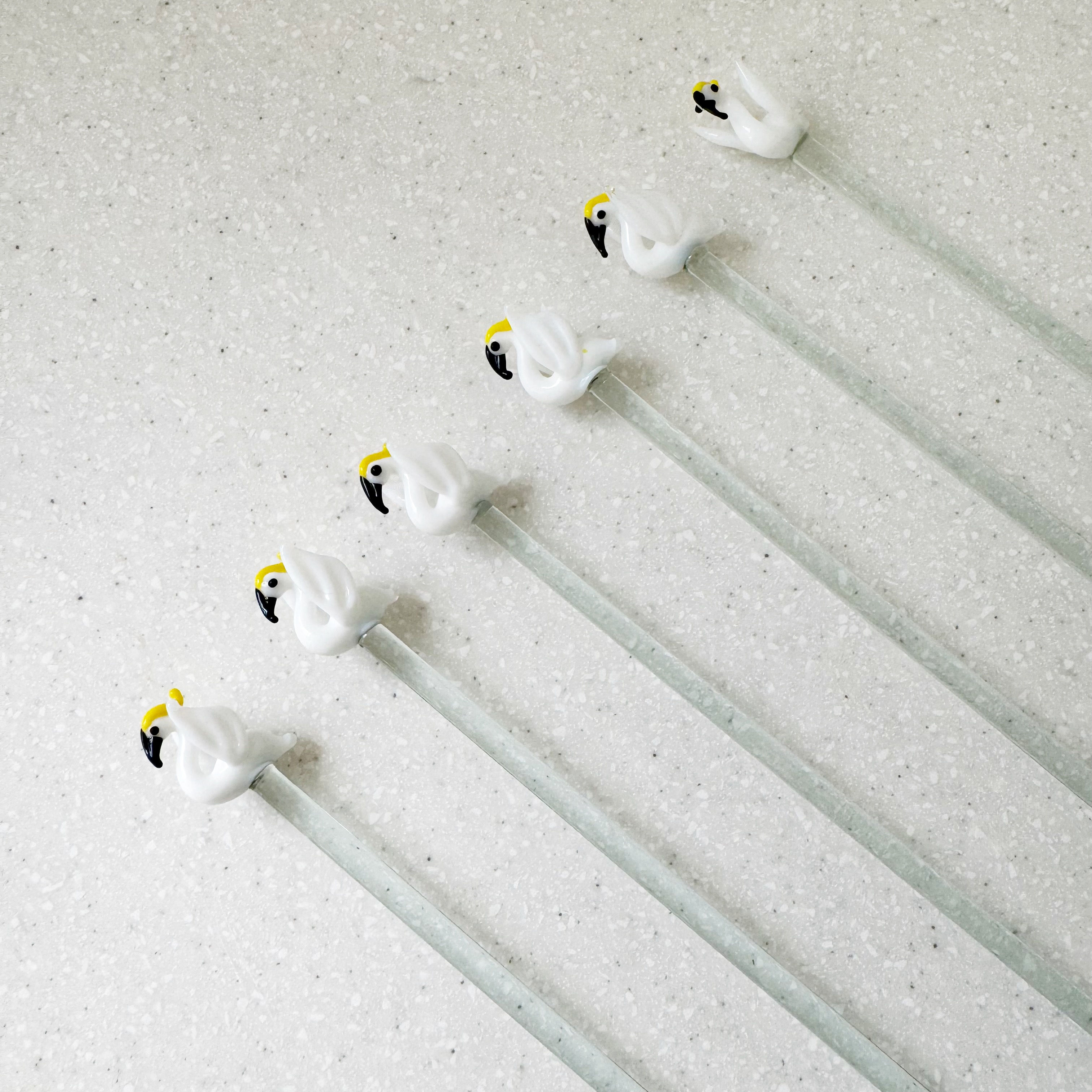 Glass Bird Drink Stirrers Set of 6