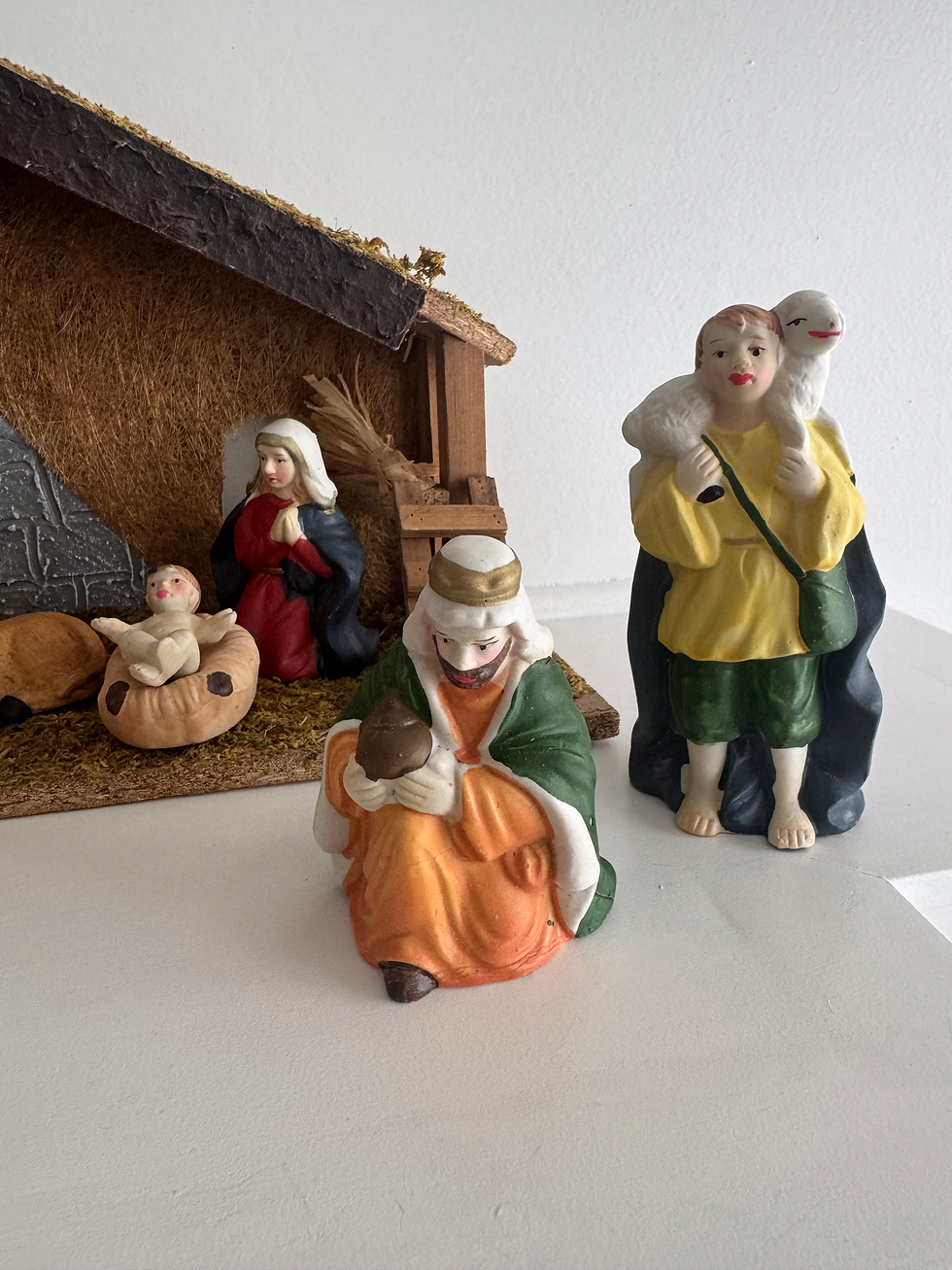 Thumbnail: Ceramic Nativity Set with Rustic Manger