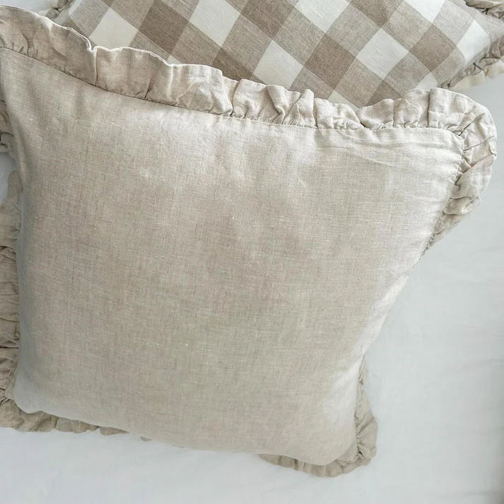 Thumbnail: Pure French Linen Ruffle Cushion Cover - Natural
