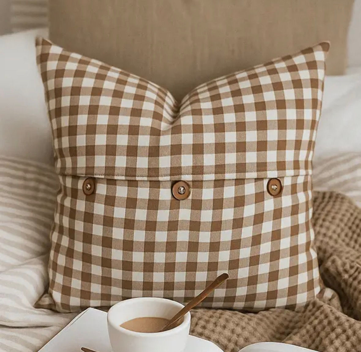 Pure French Linen Cushion Cover - Chocolate Gingham