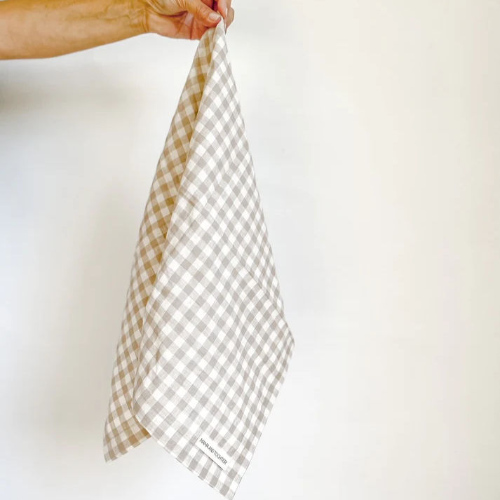 Pure French Linen Tea Towel - Gingham Natural