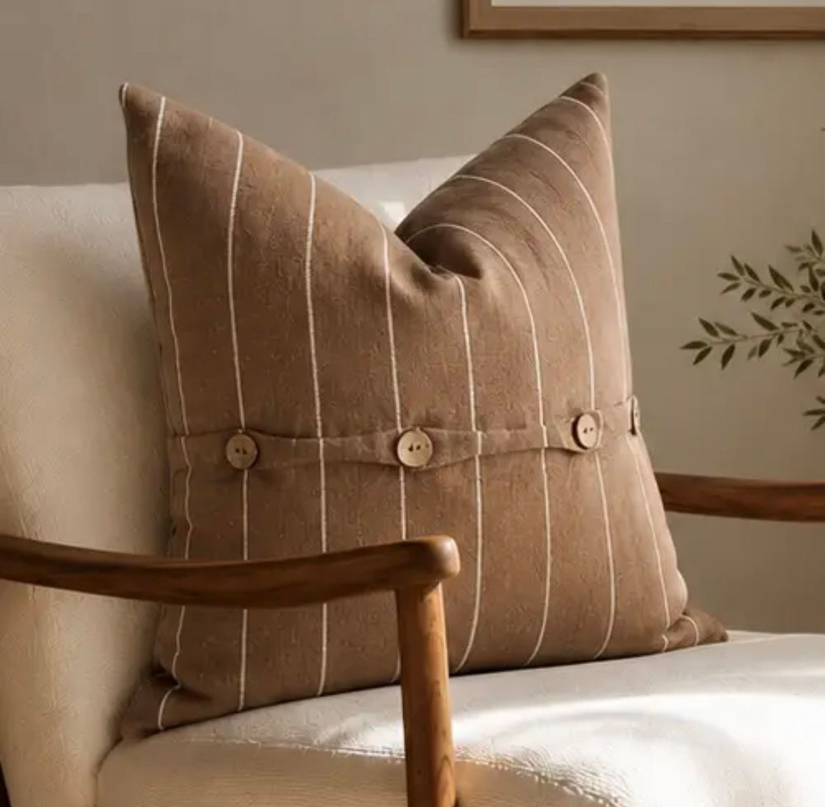 Pure French Linen Cushion Cover - Cocoa Stripe