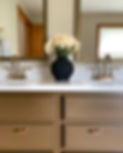 Bathroom remodel featuring painted cabinetry vanity by Graceful Space, interior designer Milwaukee