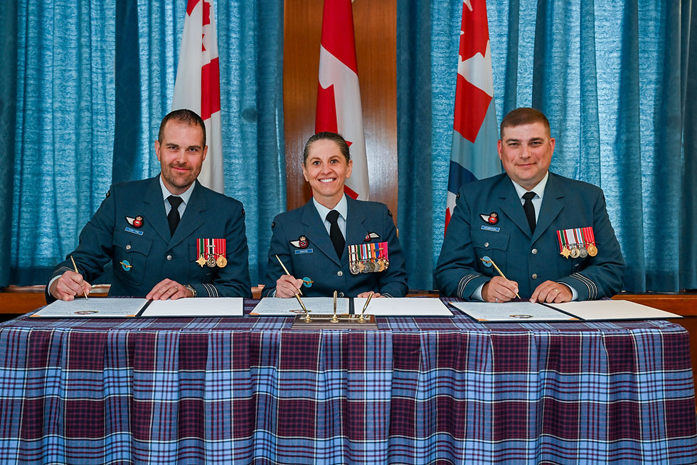 Lt.-Col. Joshua Van Tine, 17 Wing Commander Jody Hanson and Lt.-Col. Joseph Doubrough