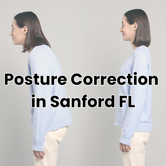 Side-by-side comparison of a woman with poor posture and corrected posture, illustrating posture correction and spinal alignment care in Sanford, FL.