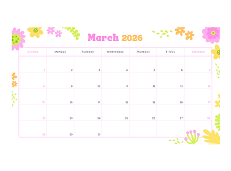 Colorful Modern Decorative Spring Flowers March 2026 Monthly Calendar.png