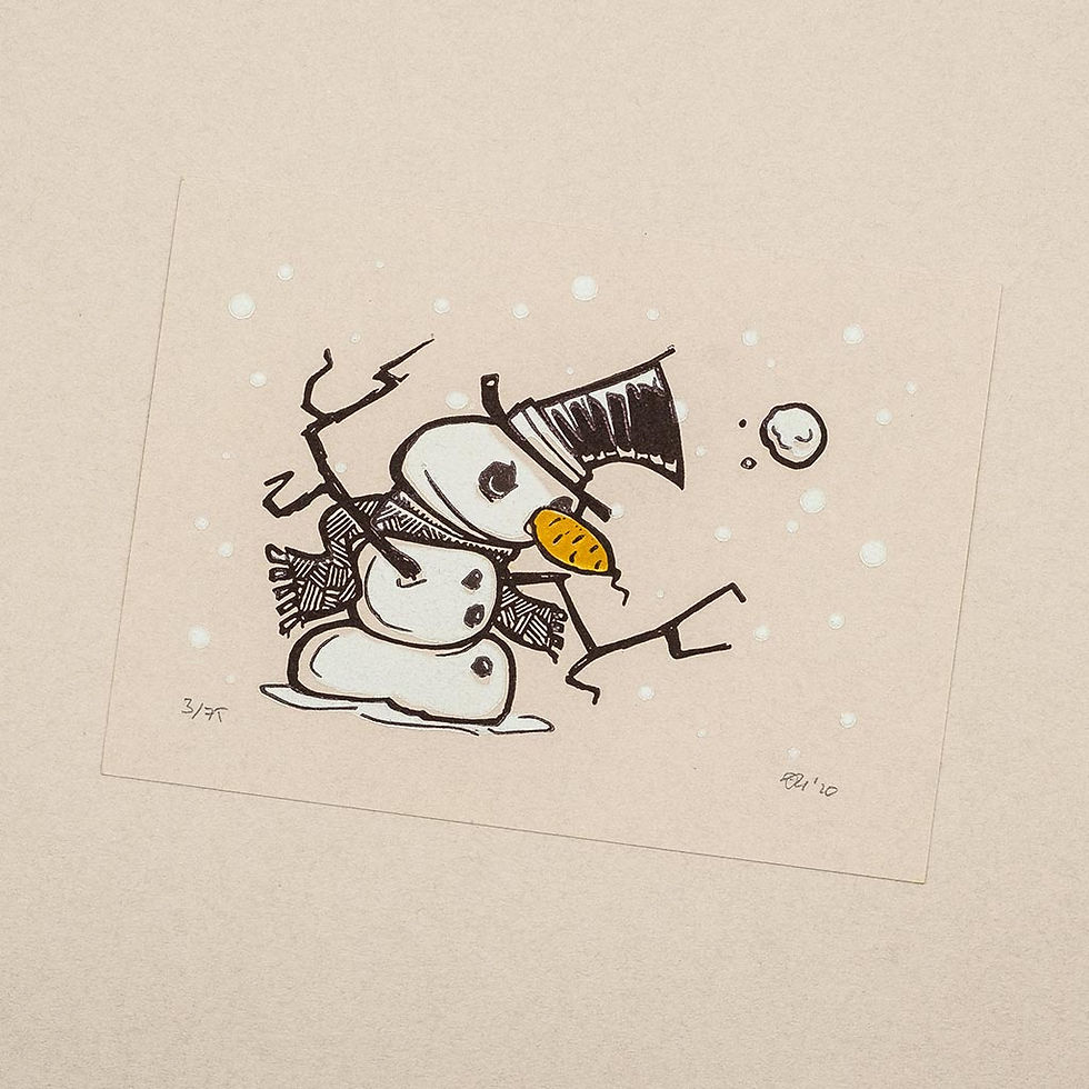 Snowman Snowball Linoldruck
