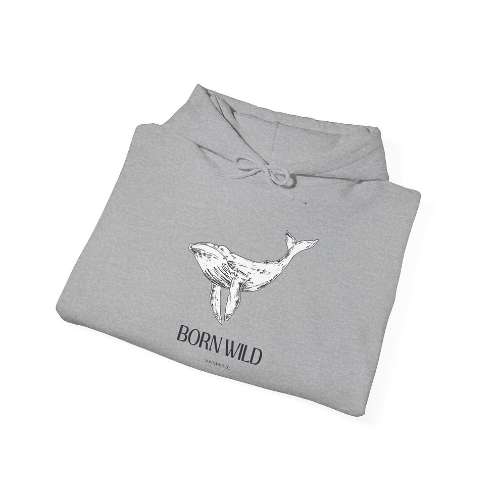 Thumbnail: Born Wild Whale Hoodie, Cozy Sweatshirt,  Casual Outfit, Everyday Comfort