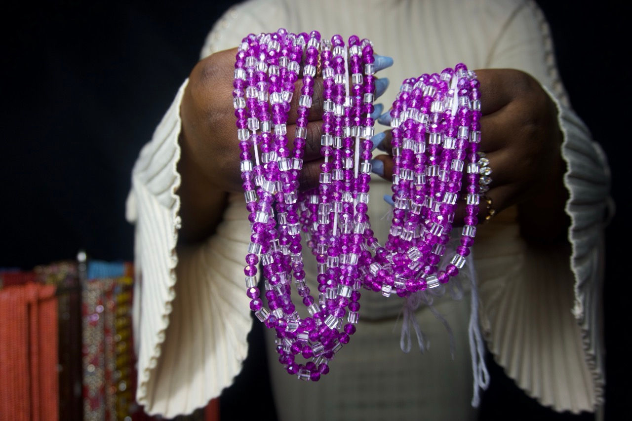Crystal Orchid tie on waist beads
