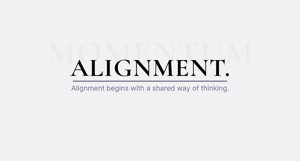 Minimalist blog header featuring the word “ALIGNMENT” in large serif type, a thin accent line, and a short tagline below on a clean background.