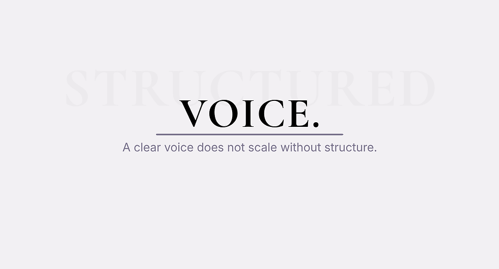Minimalist blog header featuring the word “VOICE” in large serif type, a thin accent line, and a short tagline below on a clean background.