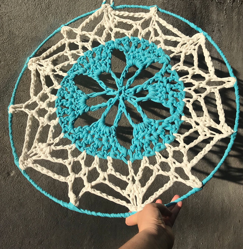 Miniatura: Mandala en crochet turquesa y blanco