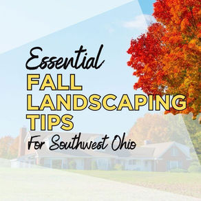 Fall landscaping tips poster with Champion Mulch & Landscape Supply logo, a colorful autumn tree, and a house in Southwest Ohio.